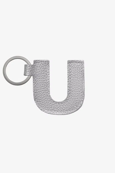 Los Angeles Apparel Rlh520 - Leather Alphabet Keychain In U Silver Foil