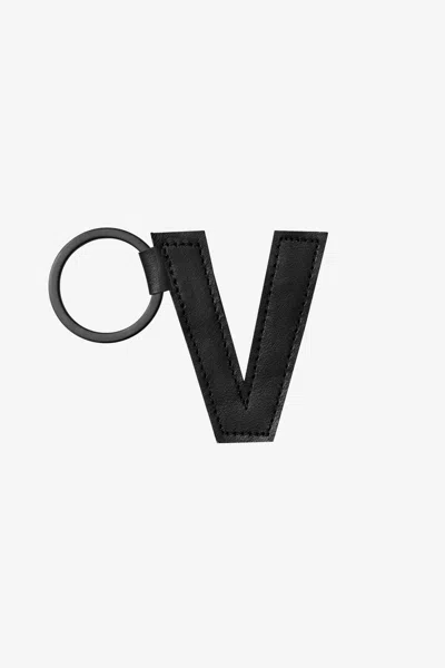 Los Angeles Apparel Rlh520 - Leather Alphabet Keychain In V Black