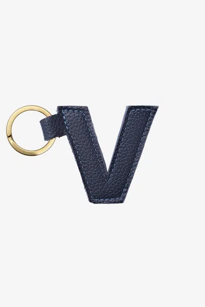 Los Angeles Apparel Rlh520 - Leather Alphabet Keychain In V Navy