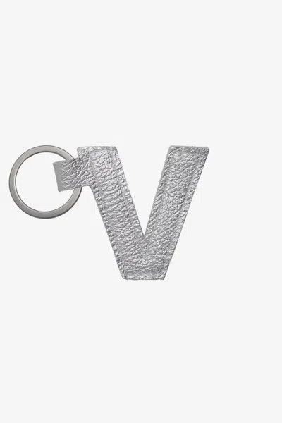 Los Angeles Apparel Rlh520 - Leather Alphabet Keychain In V Silver Foil