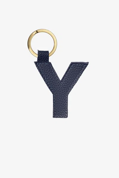 Los Angeles Apparel Rlh520 - Leather Alphabet Keychain In Y Navy