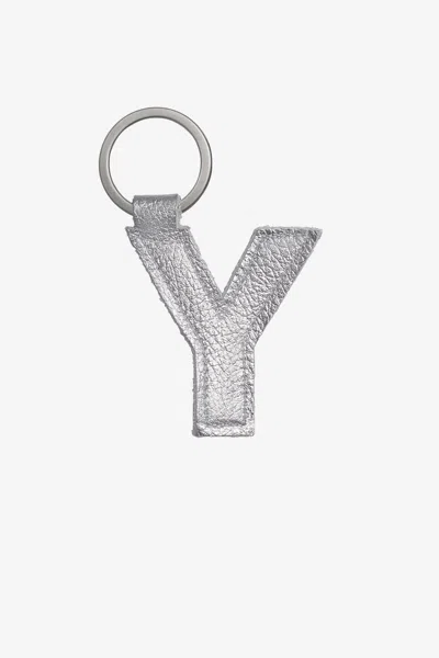 Los Angeles Apparel Rlh520 - Leather Alphabet Keychain In Y Silver Foil