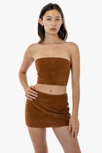 Los Angeles Apparel Rlh739 - Suede Micro Mini Skort In Brown