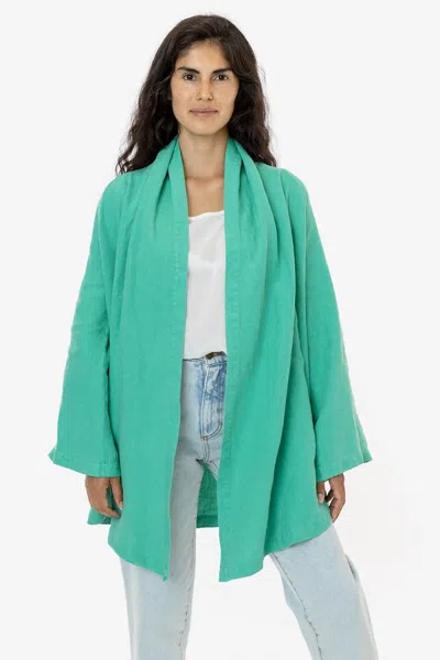 Los Angeles Apparel Rlin12gd - Linen Front Tie Cardigan In Shiny Aqua