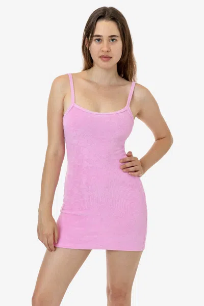 Los Angeles Apparel Rlt3601 - Loop Terry Spaghetti Mini Dress In Pink