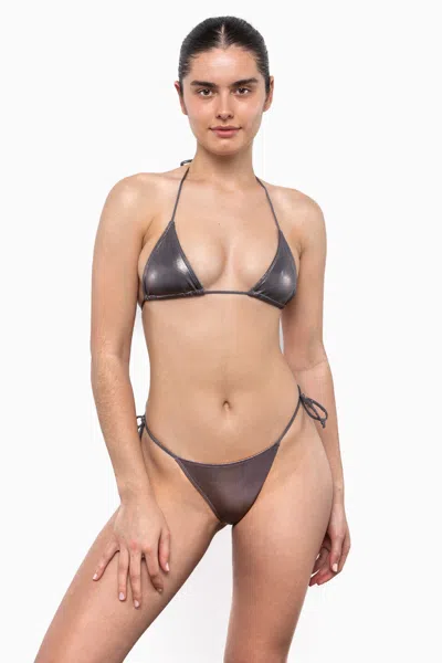 Los Angeles Apparel Rmh3004 - Shiny Matrix String Bikini Bottom In Gray