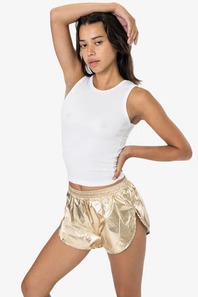 Los Angeles Apparel Rnf304f - Metallic Nylon Foil Women's Running Shorts In Gold