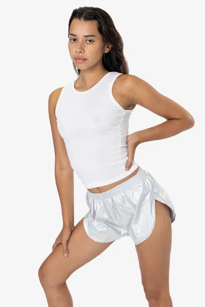 Los Angeles Apparel Rnf304f - Metallic Nylon Foil Women's Running Shorts In White