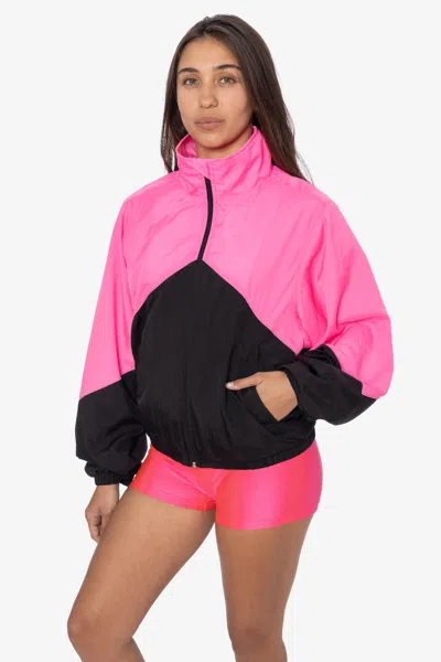 Los Angeles Apparel Rnf555c - Nylon Crinkle Zip-up Colorblock Windbreaker In Pink