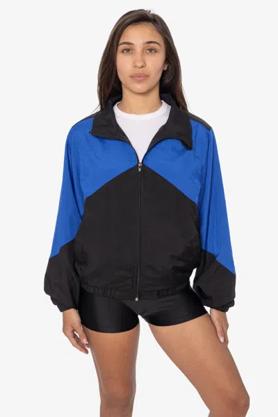 Los Angeles Apparel Rnf555c - Nylon Crinkle Zip-up Colorblock Windbreaker In Blue