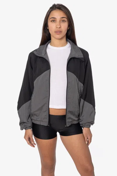 Los Angeles Apparel Rnf555c - Nylon Crinkle Zip-up Colorblock Windbreaker In Black
