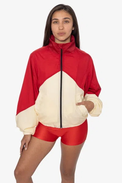 Los Angeles Apparel Rnf555c - Nylon Crinkle Zip-up Colorblock Windbreaker In Red
