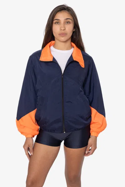 Los Angeles Apparel Rnf555c - Nylon Crinkle Zip-up Colorblock Windbreaker In Blue