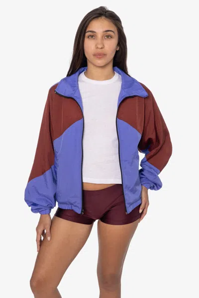 Los Angeles Apparel Rnf555c - Nylon Crinkle Zip-up Colorblock Windbreaker In Brown