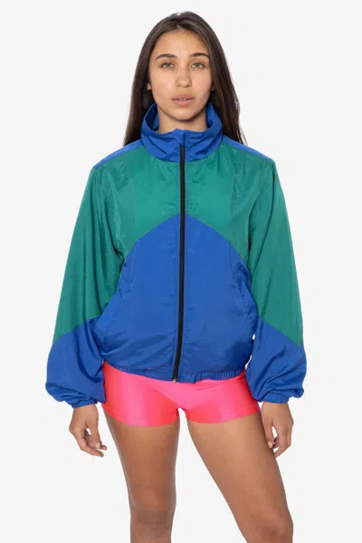 Los Angeles Apparel Rnf555c - Nylon Crinkle Zip-up Colorblock Windbreaker In Blue