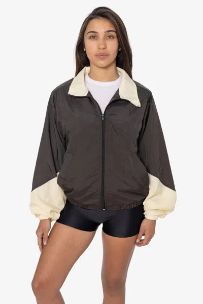 Los Angeles Apparel Rnf555c - Nylon Crinkle Zip-up Colorblock Windbreaker In Black