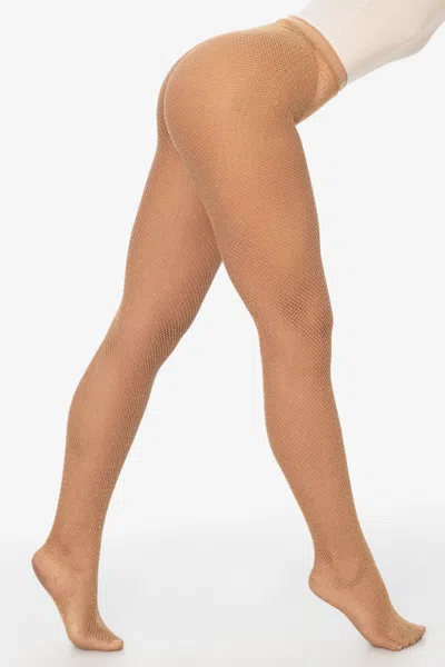 Los Angeles Apparel Rn-phfnl - Lurex Fishnet Tights In Nude/gold
