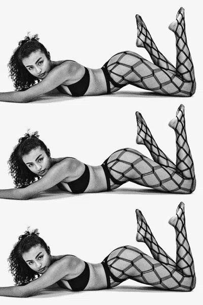 Los Angeles Apparel Rn-phgm - Geo Mesh Fishnet Tights In Black