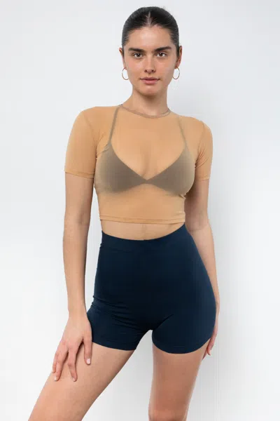 Los Angeles Apparel Rns078 - Micromesh Short Sleeve Crop Top Tee Shirt In Miso