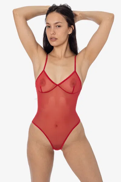 Los Angeles Apparel Rns112 - Micro Mesh Bra Bodysuit In Red