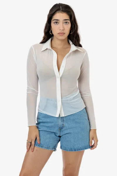 Los Angeles Apparel Rns745 - Micro Mesh Long Sleeve Button Up In White