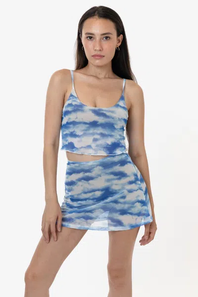 Los Angeles Apparel Rns778p - Printed Micro Mesh Spaghetti Tank In Blue