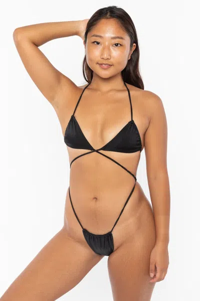 Los Angeles Apparel Rnt410 - The Side Tie Bikini Bottom In Black