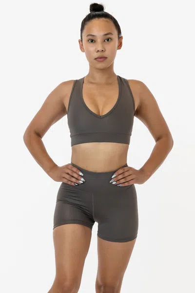 Los Angeles Apparel Rpl056 - Poly Interlock V-neck Sport Top In Brown