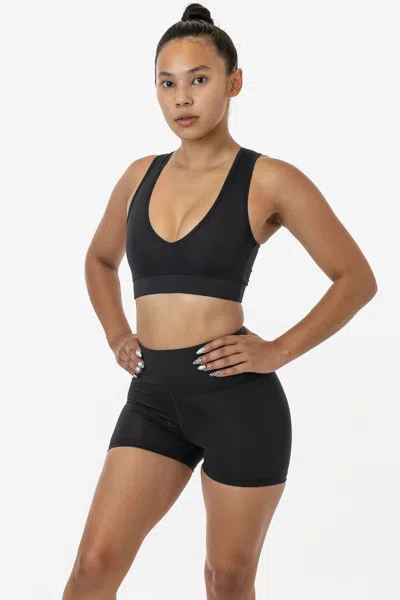 Los Angeles Apparel Rpl056 - Poly Interlock V-neck Sport Top In Black