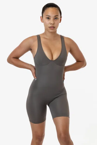 Los Angeles Apparel Rpl352 - Poly Interlock Bra Tank Workout One-piece In Gray
