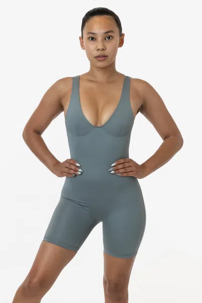 Los Angeles Apparel Rpl352 - Poly Interlock Bra Tank Workout One-piece In Gray