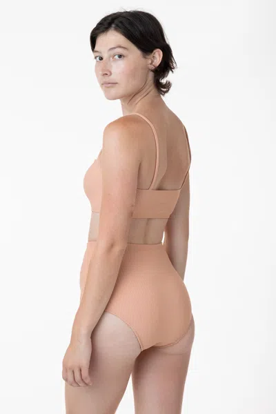 Los Angeles Apparel Rrs065 - Ribbed High Waist Bikini Bottom In Neutral