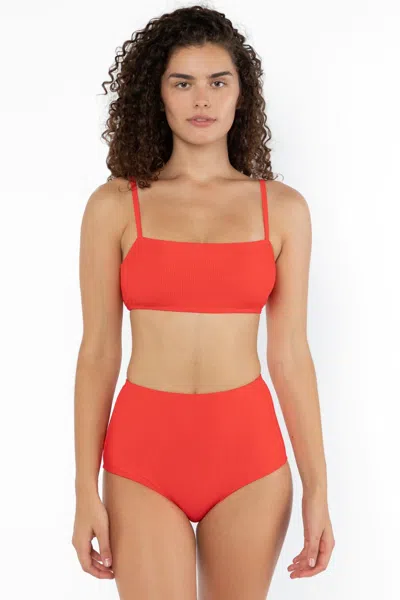 Los Angeles Apparel Rrs065 - Ribbed High Waist Bikini Bottom In Red