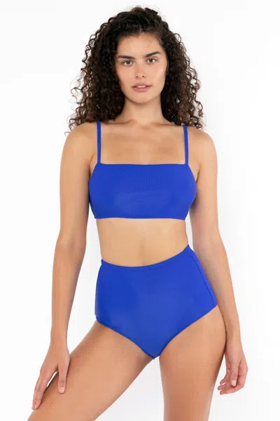 Los Angeles Apparel Rrs065 - Ribbed High Waist Bikini Bottom In Blue