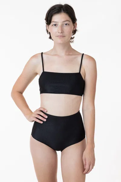 Los Angeles Apparel Rrs075 - The Ribbed Minimalist Crop Swim Top In Black