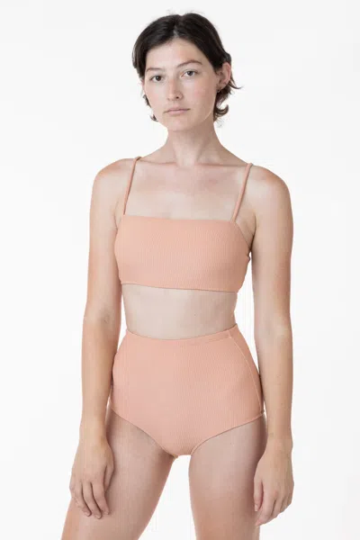Los Angeles Apparel Rrs075 - The Ribbed Minimalist Crop Swim Top In Pink