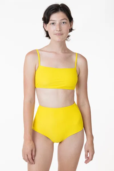 Los Angeles Apparel Rrs075 - The Ribbed Minimalist Crop Swim Top In Yellow