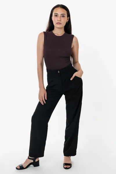 Los Angeles Apparel Rsapp350 - Poly Pleated Straight Leg Pant In Black