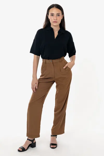 Los Angeles Apparel Rsapp350 - Poly Pleated Straight Leg Pant In Brown