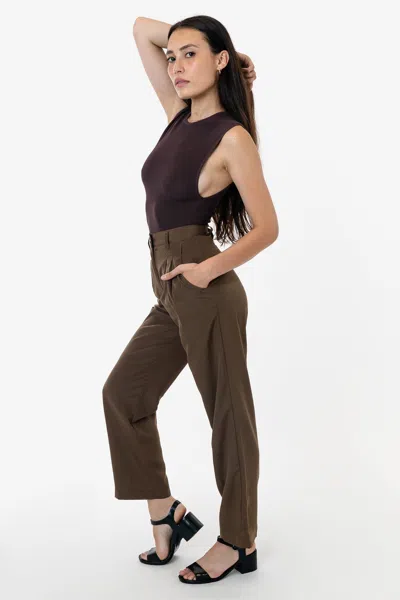 Los Angeles Apparel Rsapp350 - Poly Pleated Straight Leg Pant In Brown