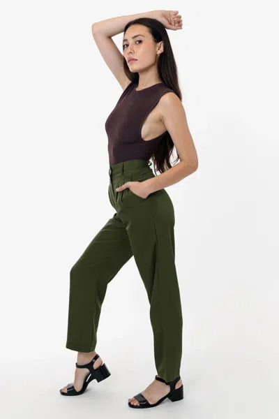 Los Angeles Apparel Rsapp350 - Poly Pleated Straight Leg Pant In Green