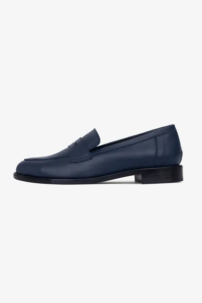 Los Angeles Apparel Rshoe05 - Leather Penny Loafer In Blue