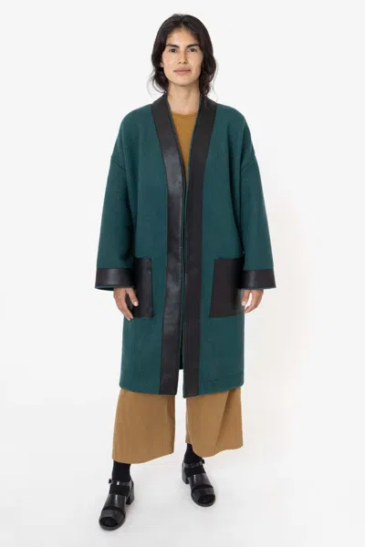 Los Angeles Apparel Rwl100 - Wool Coat With Leather Trim In Dark Emerald