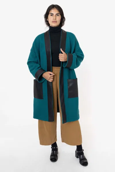 Los Angeles Apparel Rwl100 - Wool Coat With Leather Trim In Dark Teal