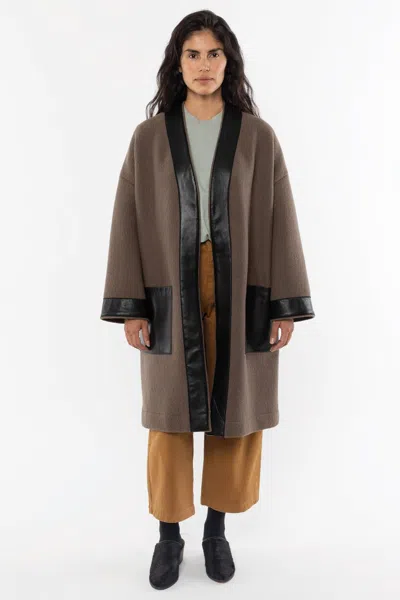 Los Angeles Apparel Rwl100 - Wool Coat With Leather Trim In Otter