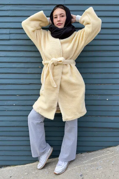 Los Angeles Apparel Shr312 - The Oversized Sherpa Wrap Coat In Neutral