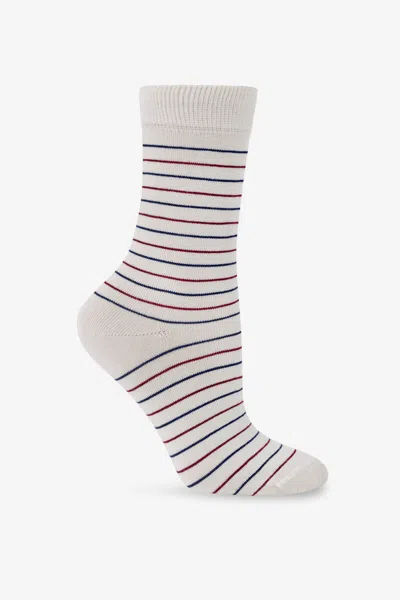 Los Angeles Apparel Sock-str01 - Stripe Summer Sock In Natural/navy/burgundy Stripe01