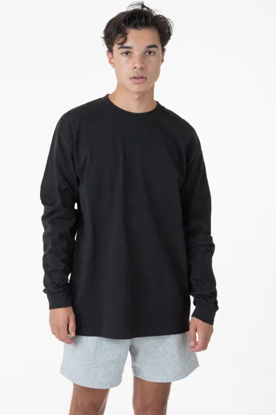 Los Angeles Apparel The 1807 - 6.5oz Garment Dye Crew Neck Long Sleeve T-shirt (imperfect) In Black