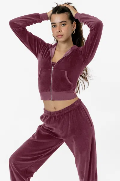 Los Angeles Apparel Vlr310gd - Garment Dye Velour Mid-length Zip-up Hoodie In Brown