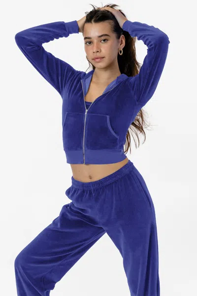 Los Angeles Apparel Vlr310gd - Garment Dye Velour Mid-length Zip-up Hoodie In Blue